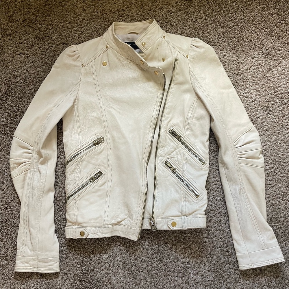 Zara Woman | Cream leather jacket | Size XS